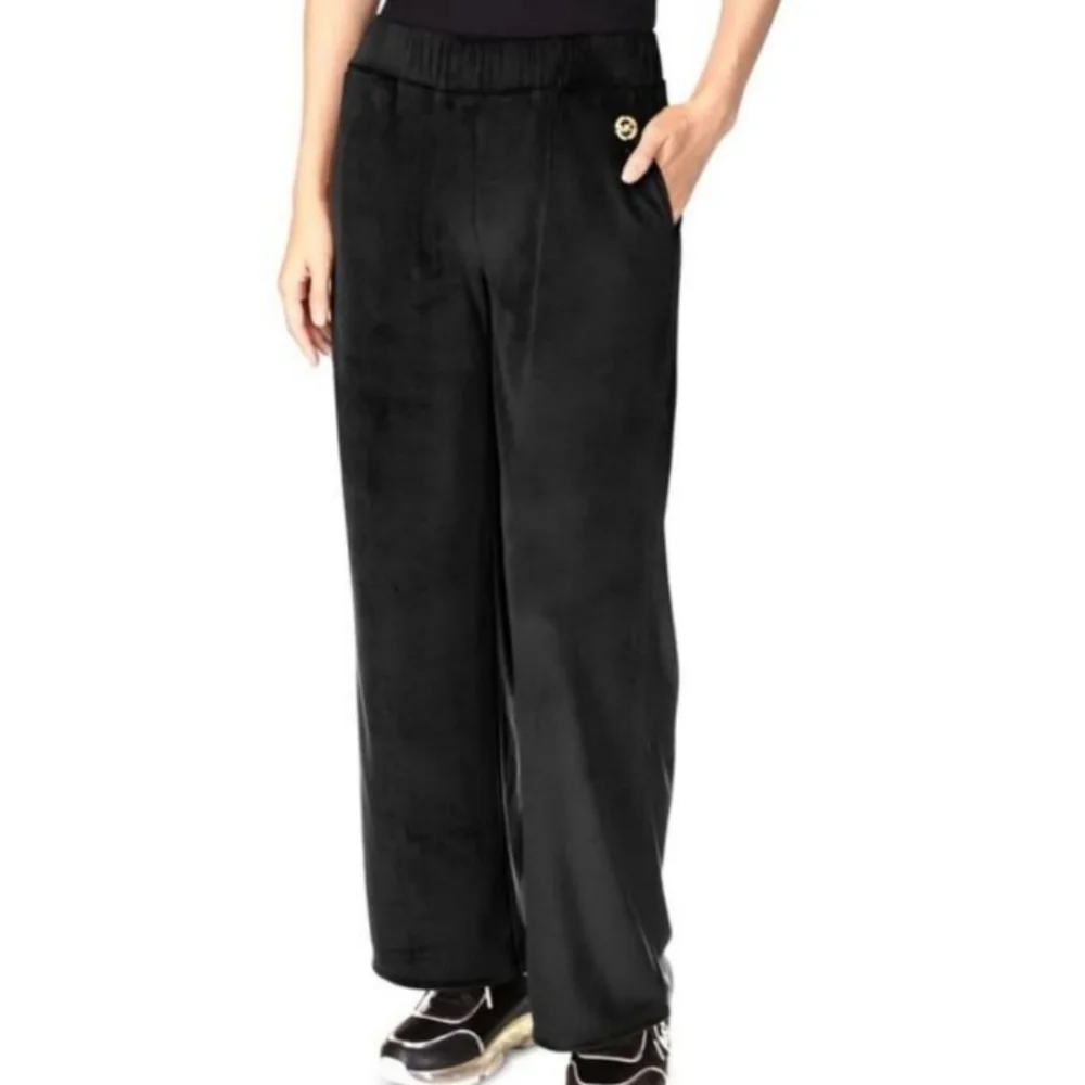 Michael Kors,NWT, Women's Black Velour Straight Leg Pull On Pants,Side Pockets,L